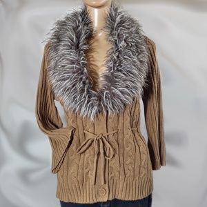 SEXY FAUX FUR REMOVABLE COLLAR CARDIGAN
